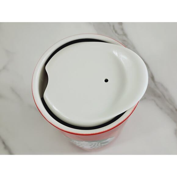 Starbucks Red Tall Travel Coffee Mug Tumbler Holiday 12oz Ceramic 6" Double Wall - Picture 9 of 14